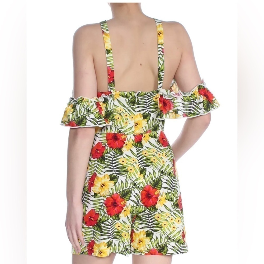 XOXO Womens Green Floral Off The Shoulder Ruffle Halter Romper Juniors L - Picture 7 of 12